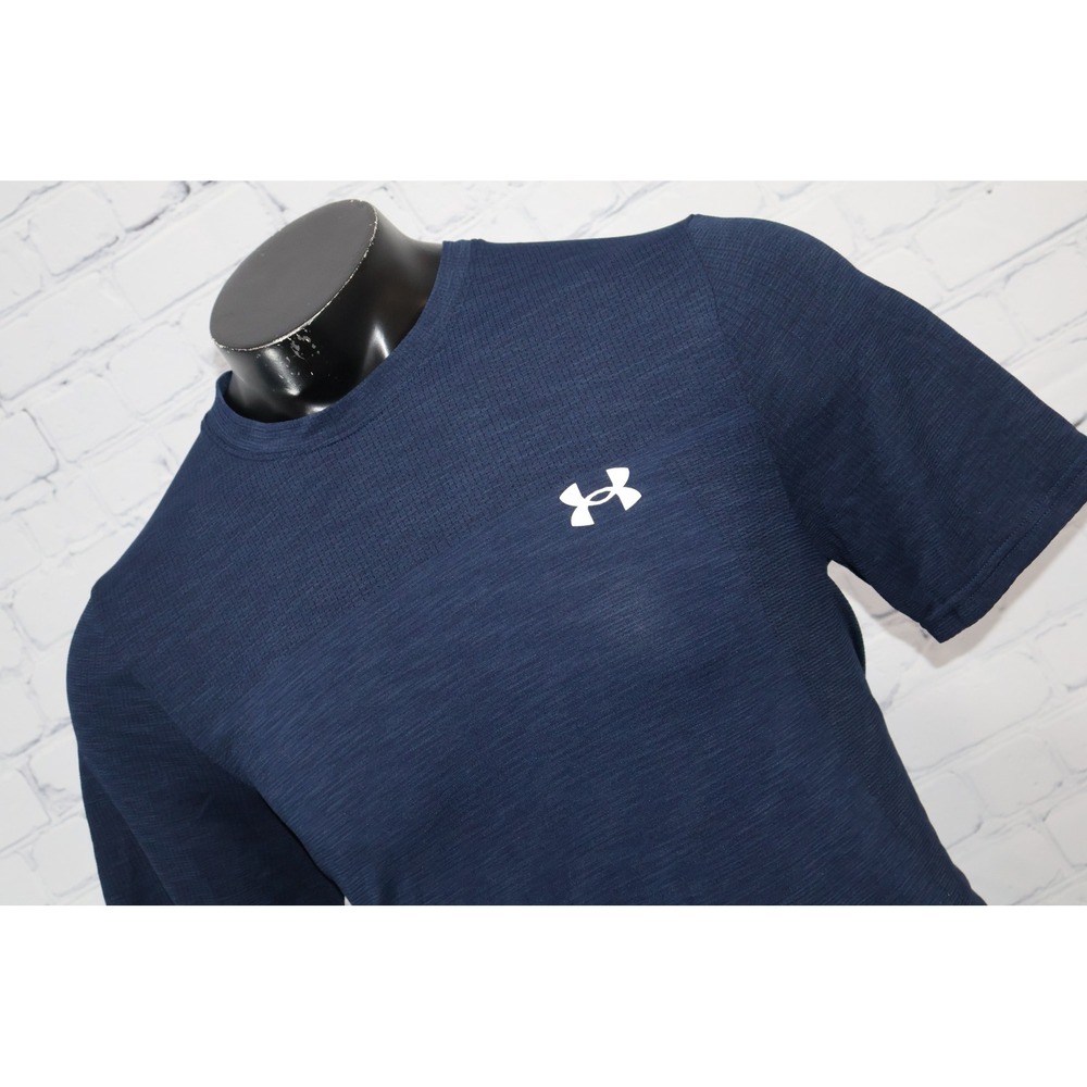 Under Armour T-Shirt Mens Large Navy Blue Fitted Seamless Gym Workout Active